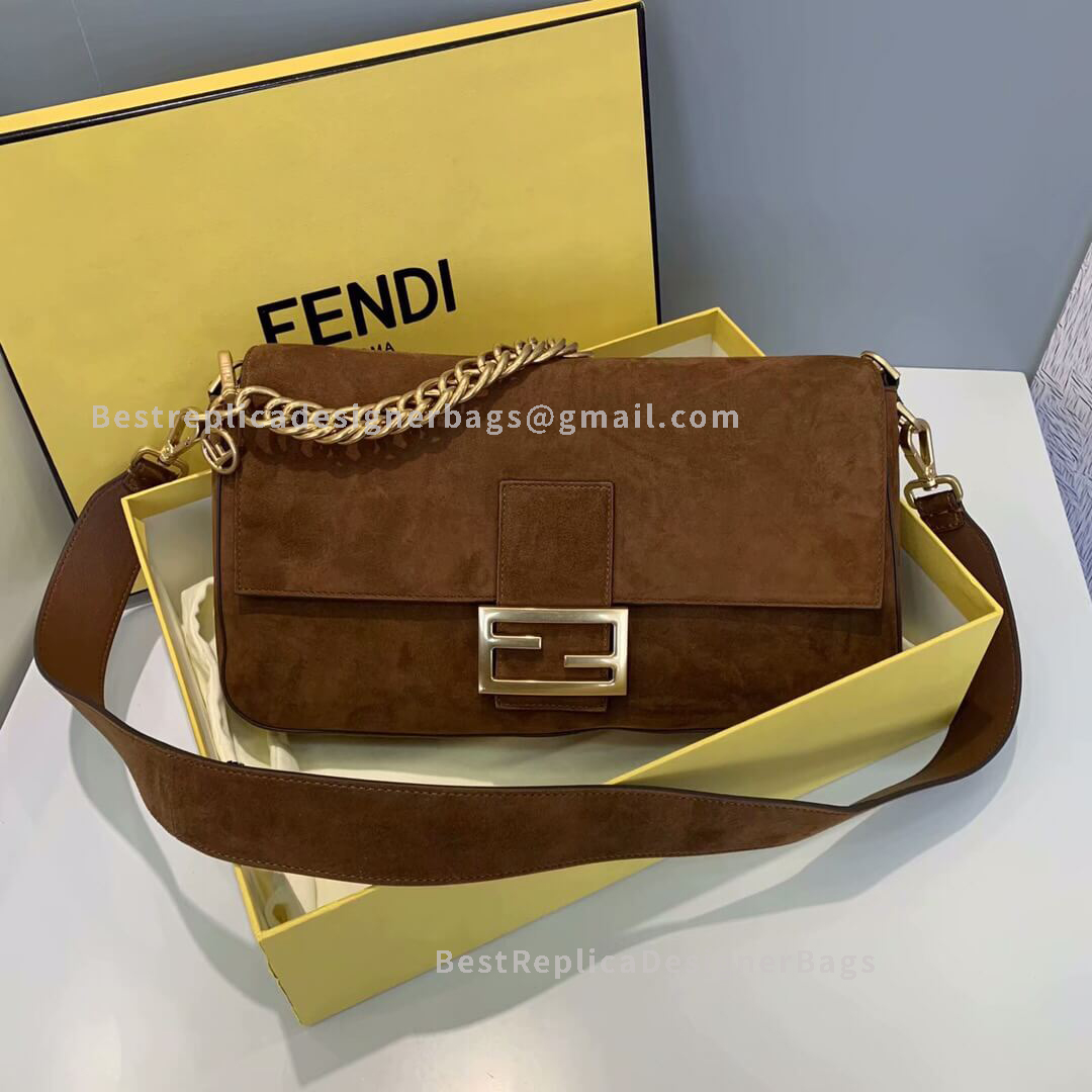 Fendi Baguette Large Coffee Velvet Bag GHW 308L